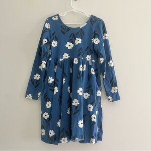 Hanna Andersson Girl’s Swingy Long Sleeve Floral Dress Blue 6-7 Years Old